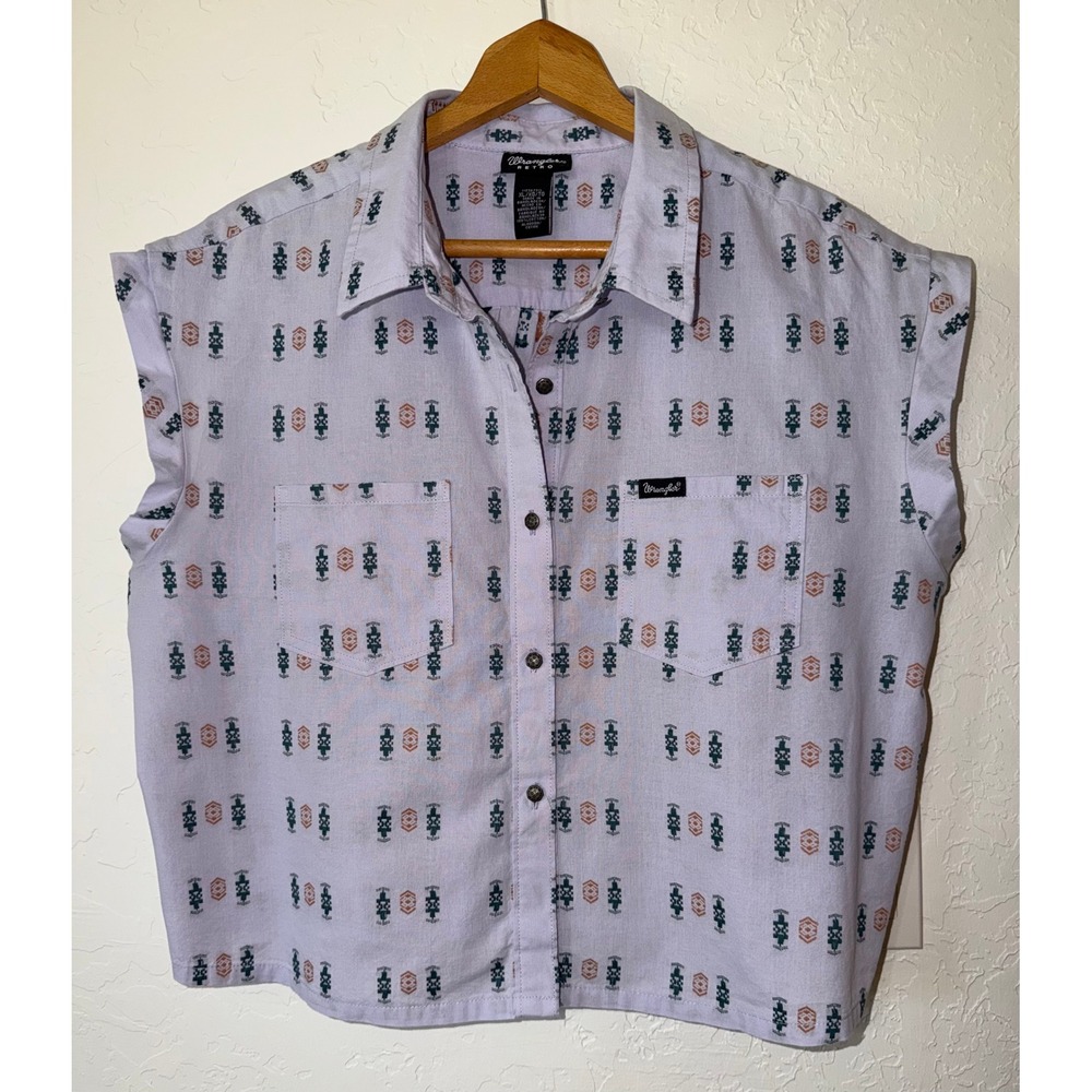 Wrangler Retro Dobby Western Sleeveless Cropped Shirt Size XL‎ Purple Cotton EUC